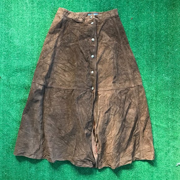 Liz Wear Dresses & Skirts - Liz Wear Brown Leather Button Up Skirt